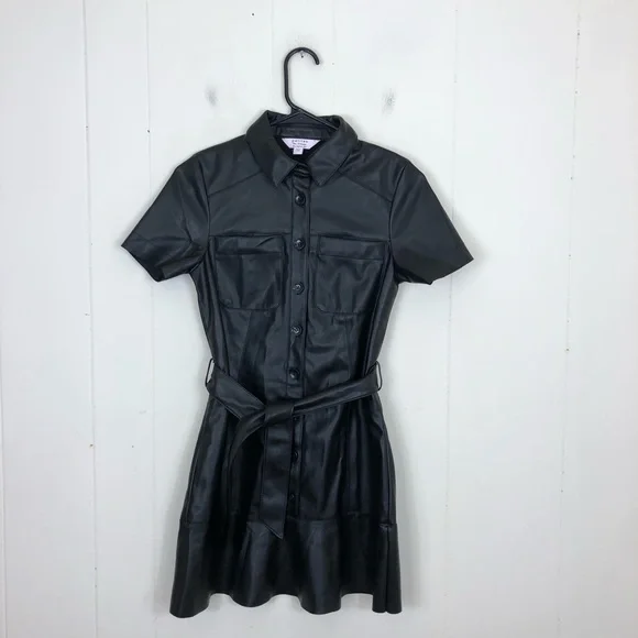 Miss Selfridge Faux Leather Shirt Dress Sz 2P - Picture 3 of 10